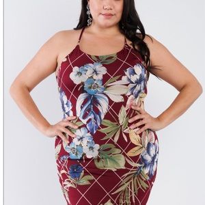 Sale‼️NWOT- Burgundy Junior Plus Floral Dress- Sizes 1x, 2x and 3 X-